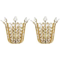 Brilliant Pair of Bakalowits Crown Sconces Brass and Glass