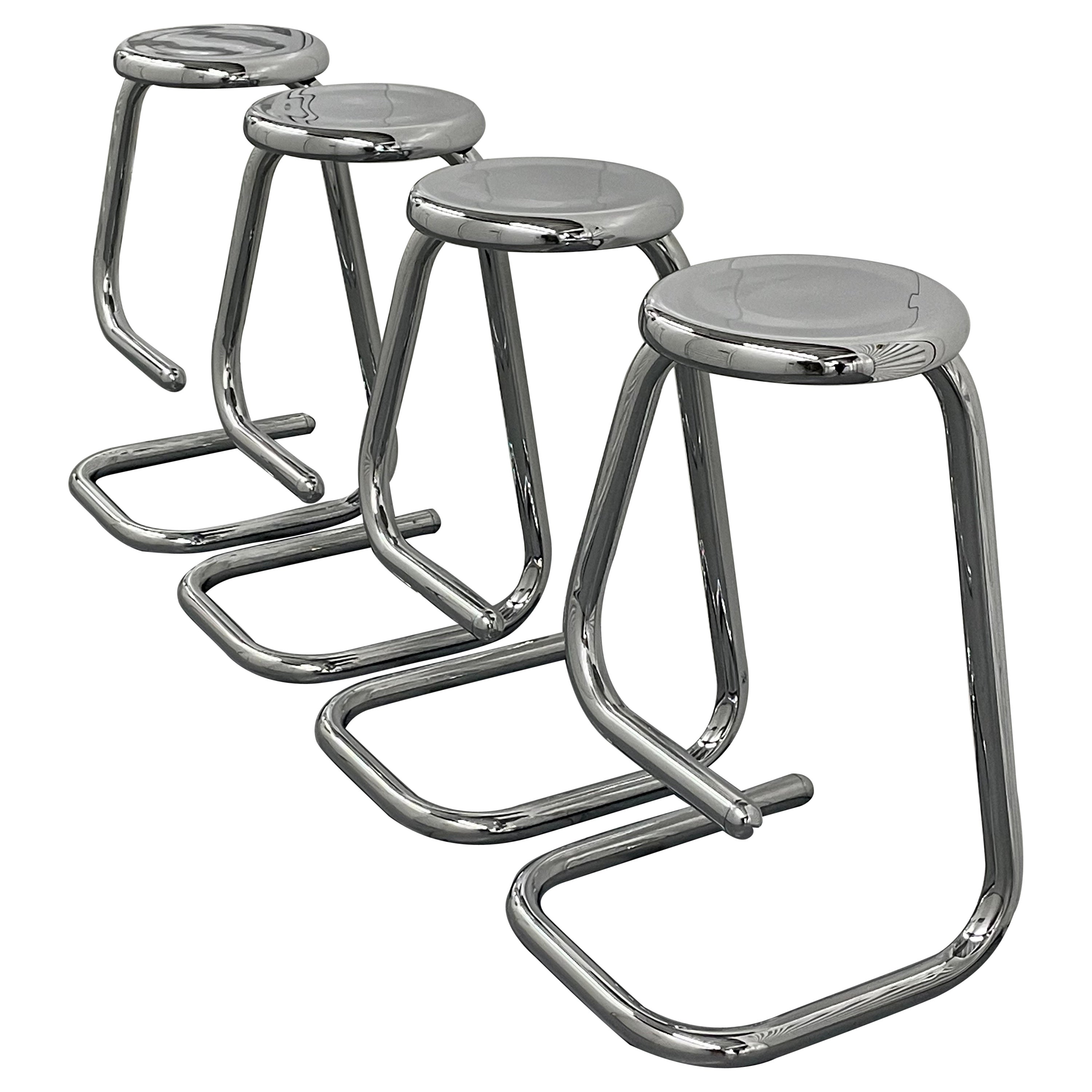 Mid Century Chrome Paperclip Bar Stools by Kinetics – Set of 4 For Sale