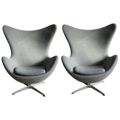 Pair Swiveling Fritz Hansen Style Egg Chair