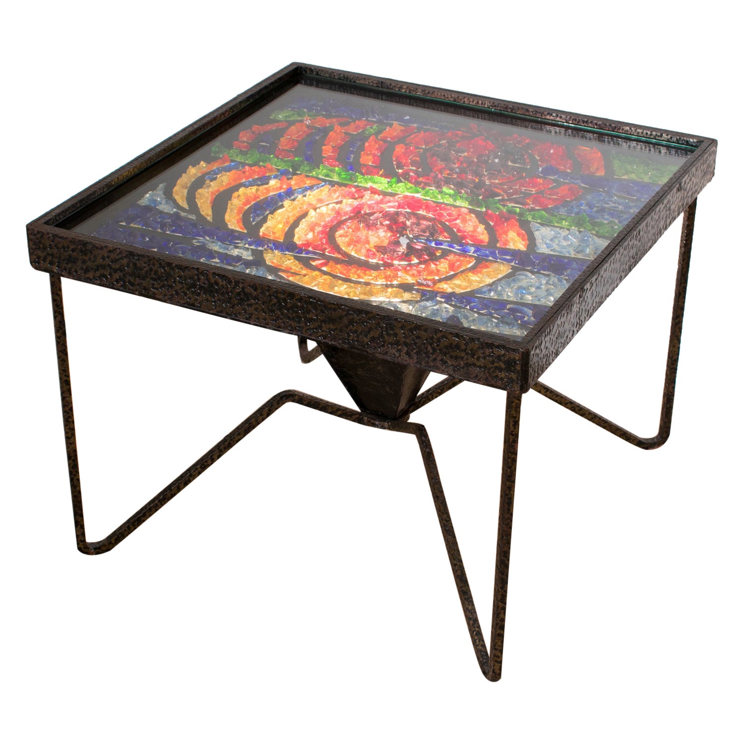 Mid-Century Wrought Iron and Mosaic Side Coffee Table, France 1960s For Sale
