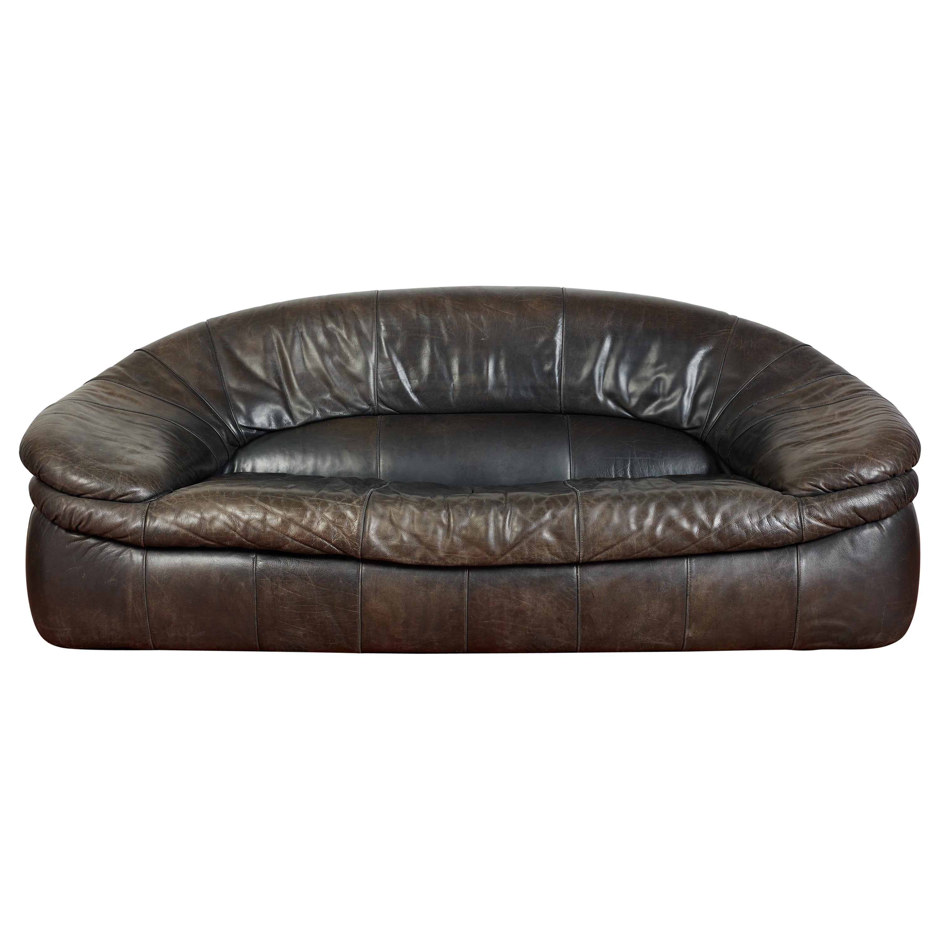 1970's Italian Leather Sofa For Sale