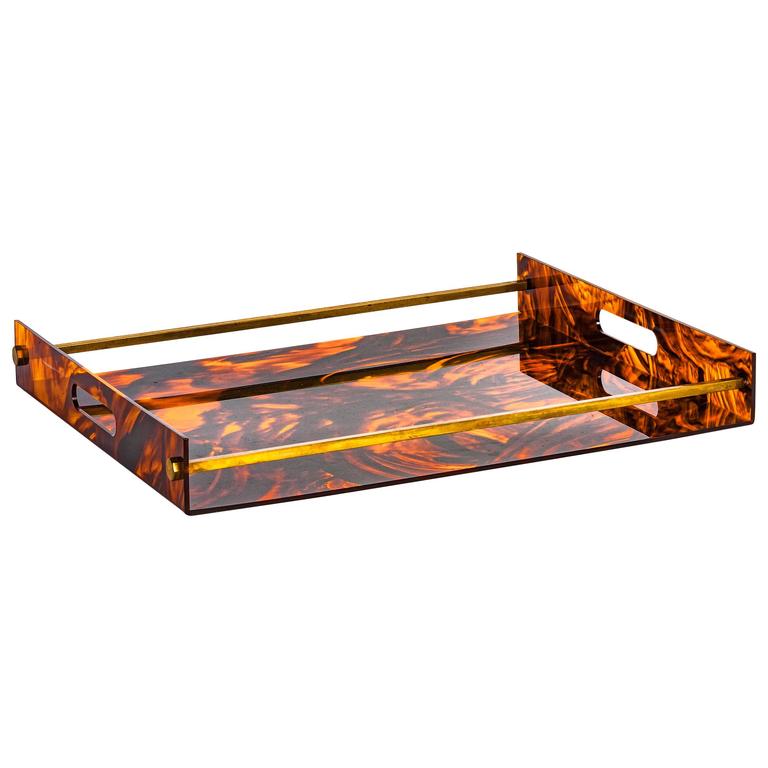 1970s Lucite Faux Tortoiseshell Tray at 1stDibs