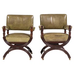 Two 19th Century English Leather and Mahogany Armchairs