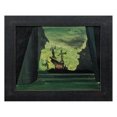 Vintage Mid Century Macbeth Theater Set Design 3 Witches Painting