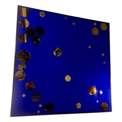 Peinture bulle moderne du milieu du siècle dernier, bleu abstrait avec feuille d'or et métal doré