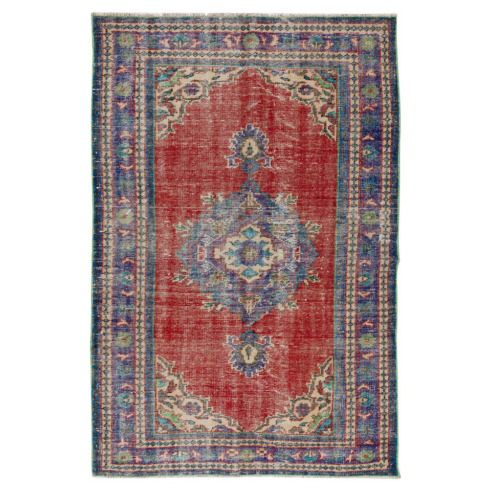 3x5.7 Ft Traditional Vintage Turkish Handmade Rug in Red with Medallion ...