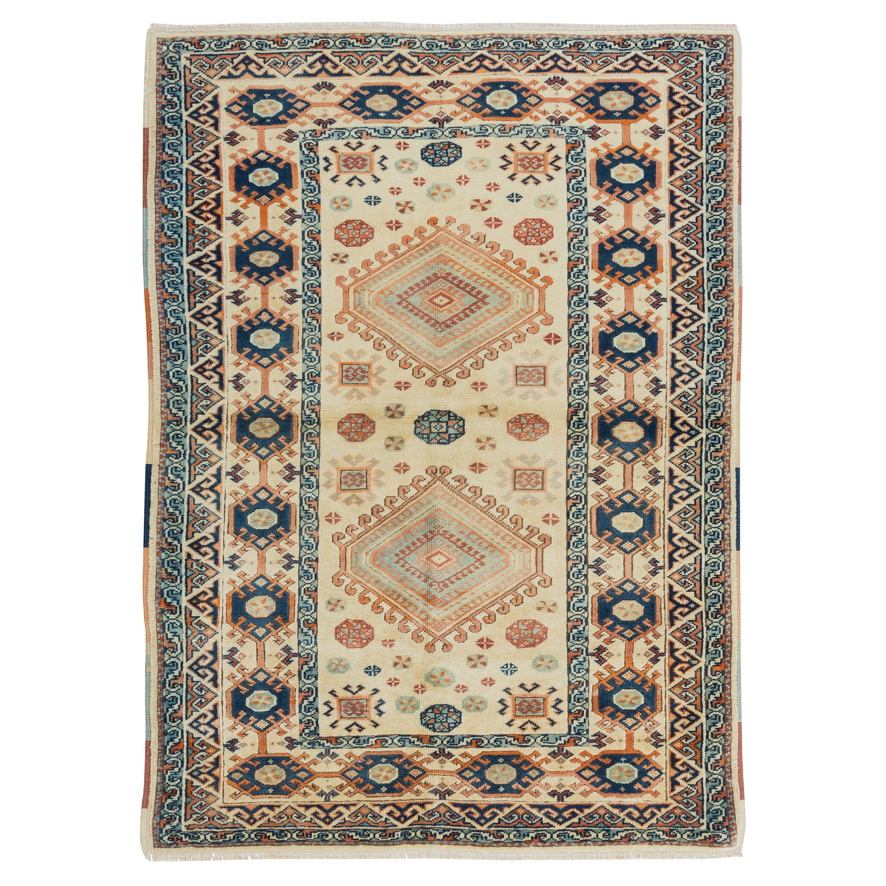 4x5.8 Ft Contemporary Handmade Turkish Accent Rug with Two Geometric Medallions