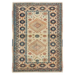 4x5.8 Ft Contemporary Handmade Turkish Accent Rug with Two Geometric Medallions