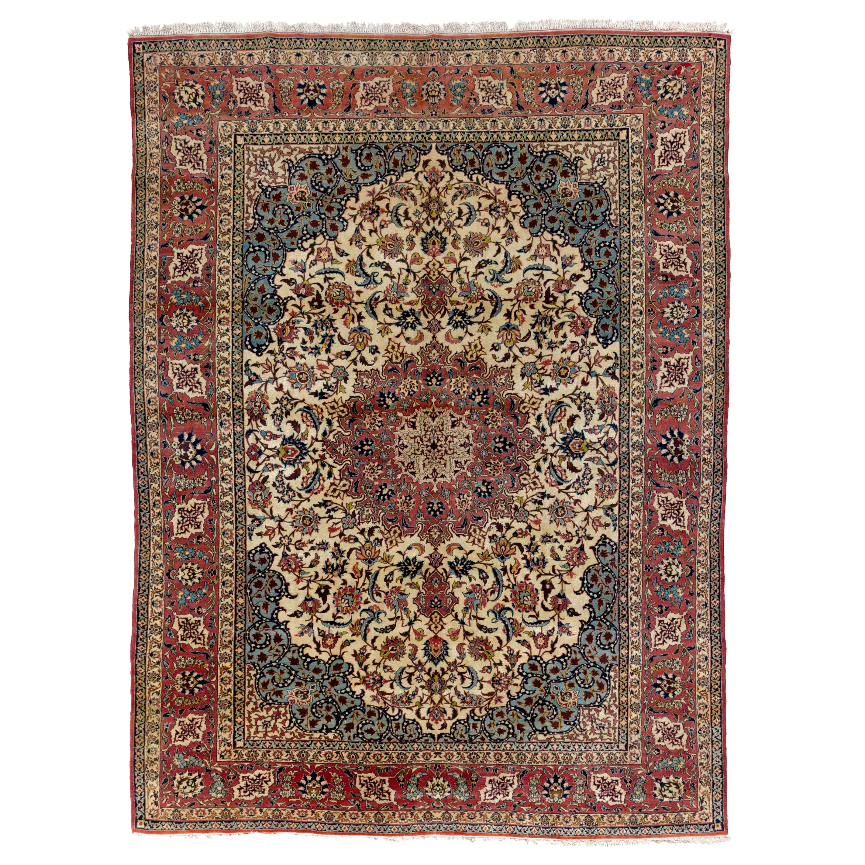 8.6x11.8 ft Antique Persian Isfahan Rug, Fine Traditional Oriental Carpet For Sale
