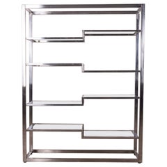 Vintage 1970s chrome metal and glass bookcase Italian design