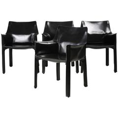 Set of Four Black CAB Armchairs by Mario Bellini for Cassina