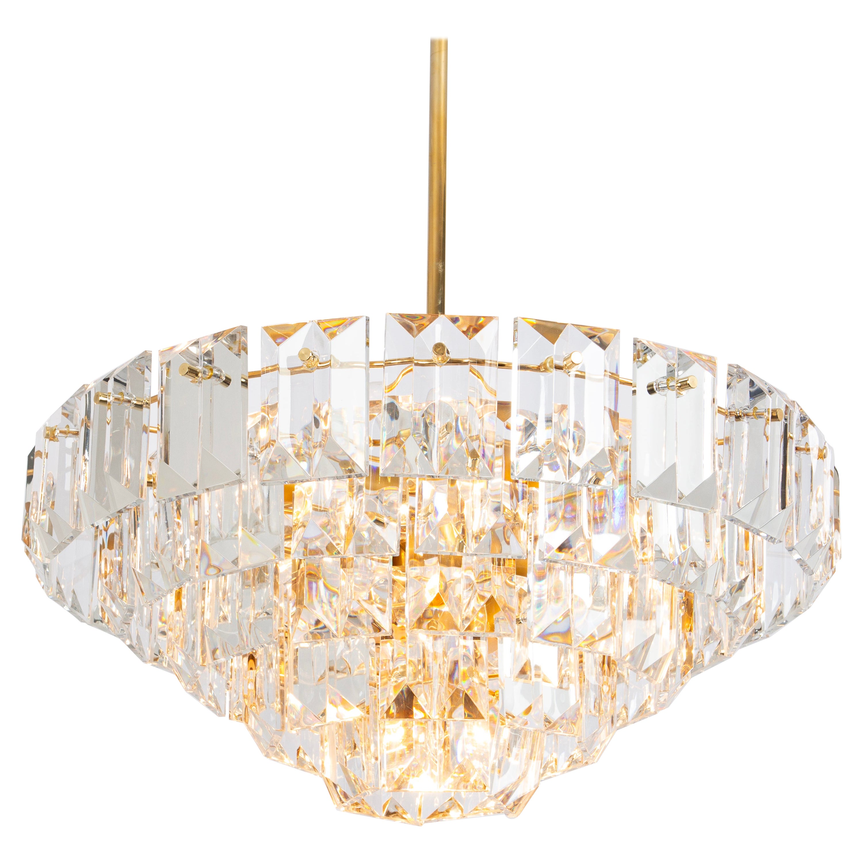 Stunning Chandelier, Brass and Crystal Glass by Kinkeldey, Germany, 1970s For Sale