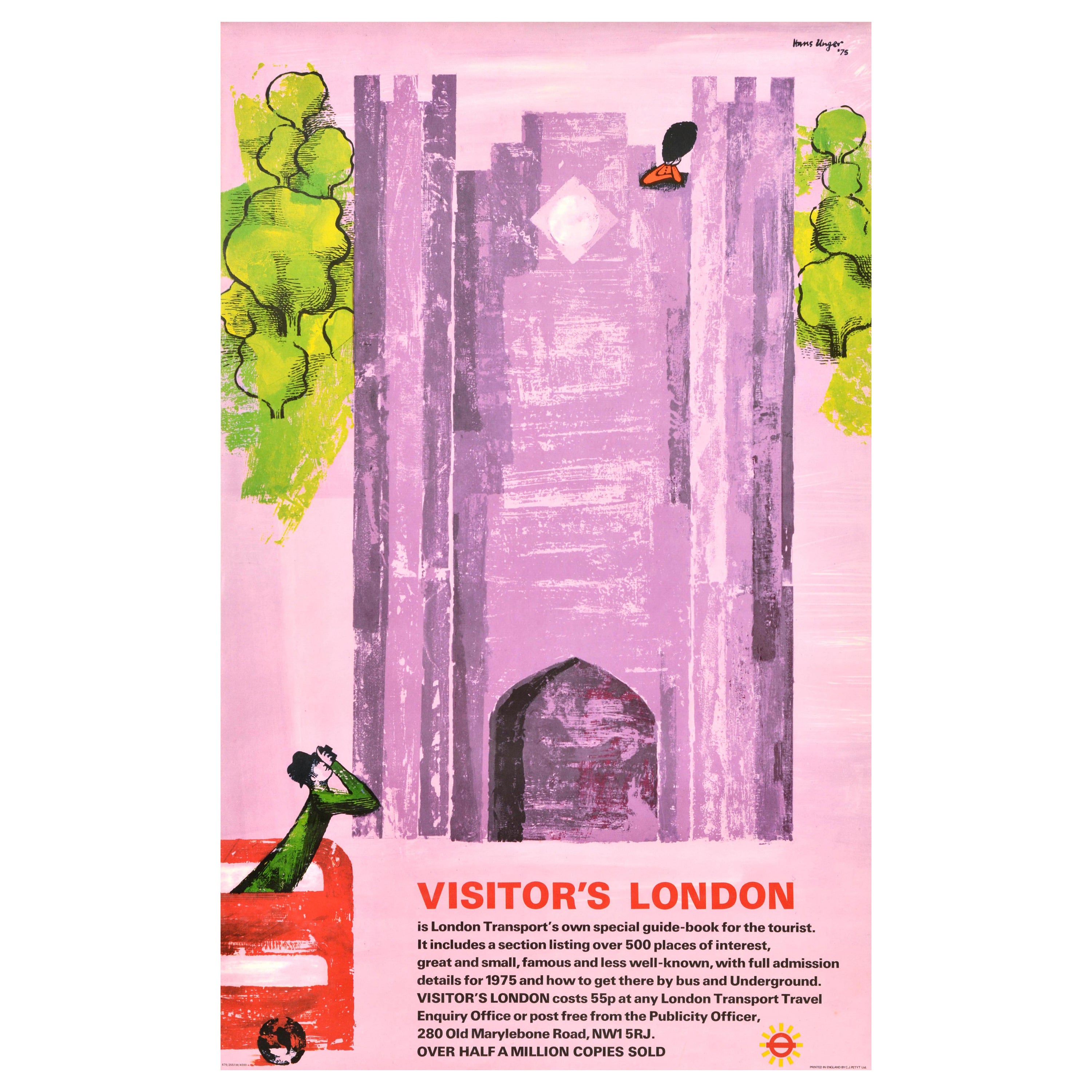 Affiche vintage d'origine Visitors London Transport Tower Royal Guard Hans Unger