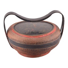 Vintage Handcrafted oriental basket. Around 1950. 