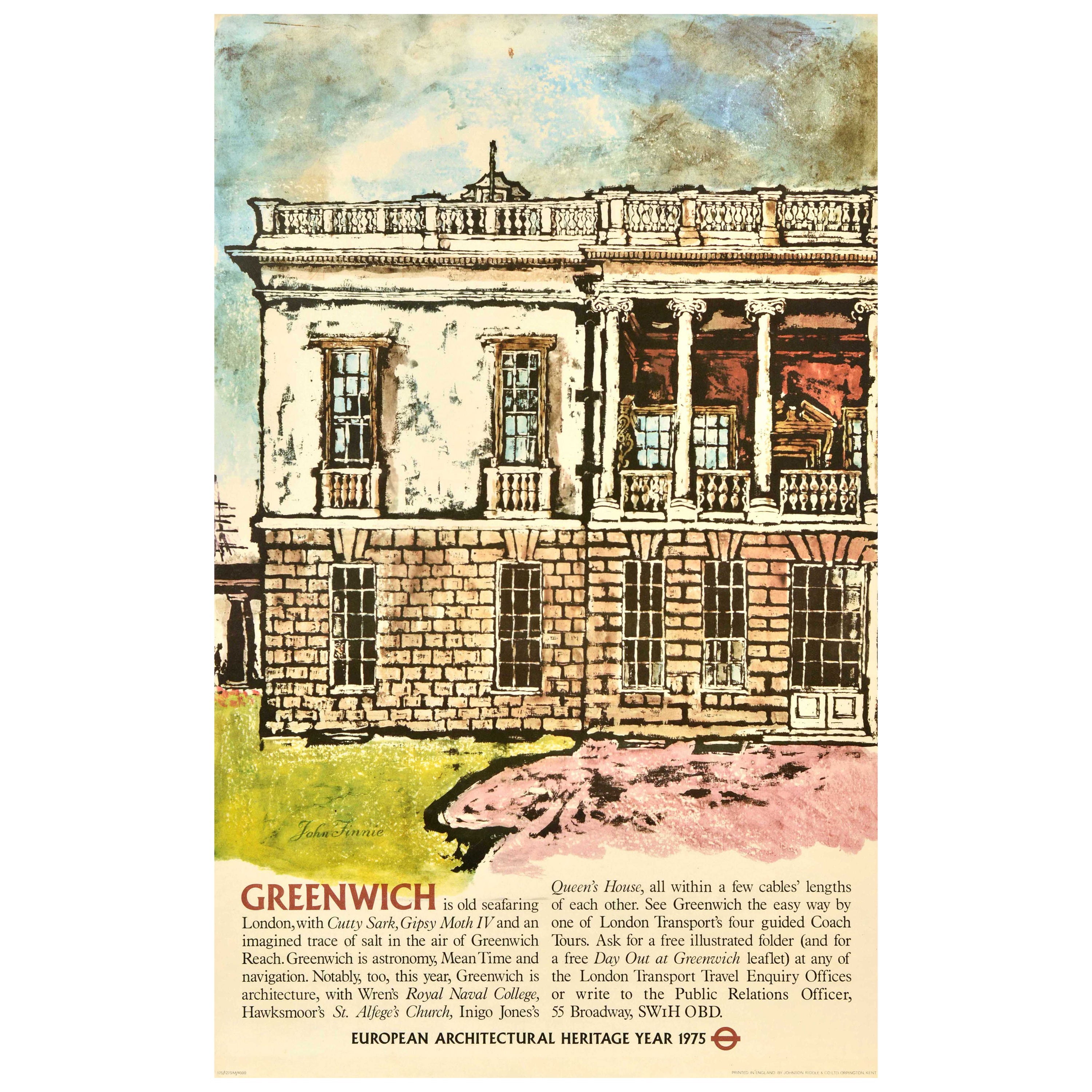 Original Vintage Travel Poster Greenwich Architecture London Transport Finnie UK For Sale