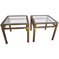 Lovely Pair Mastercraft Brass Asian Style Side End Tables 2