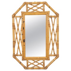 Vintage Midcentury Bamboo and Rattan Wall Mirror Vivai Del Sud Style, Italy 1970s