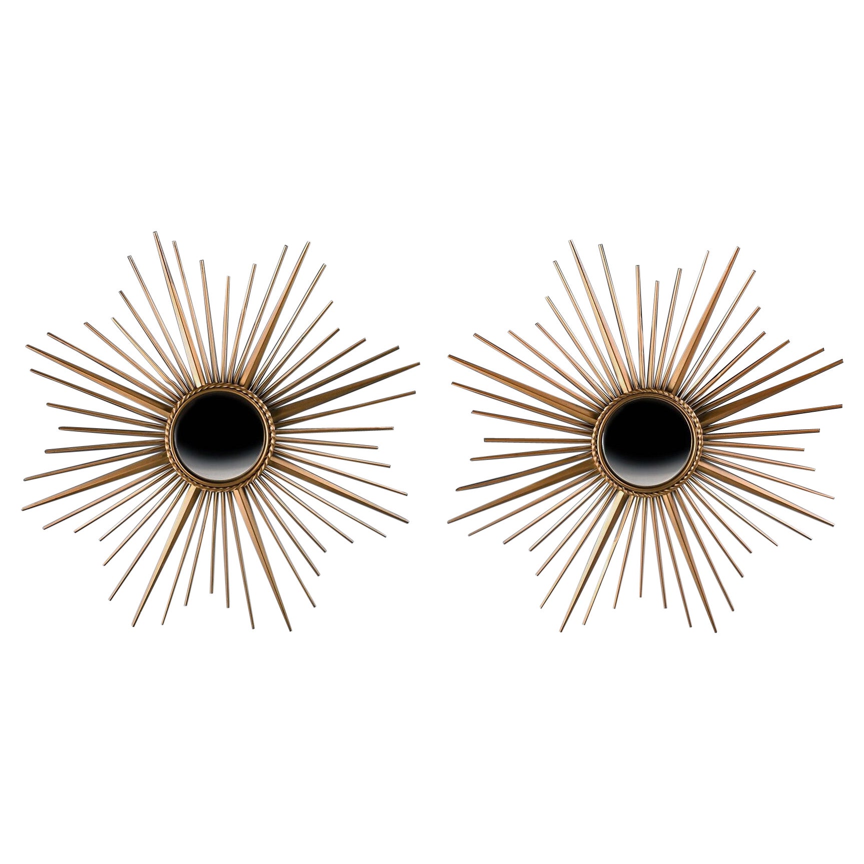 Large Pair of Mid Century Chaty Vallauris Sunburst Mirrors With Convex Plates For Sale