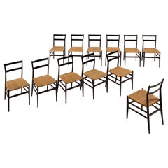 Gio Ponti set of twelve Leggera chairs with hand-woven rattan cane, Italy 1951