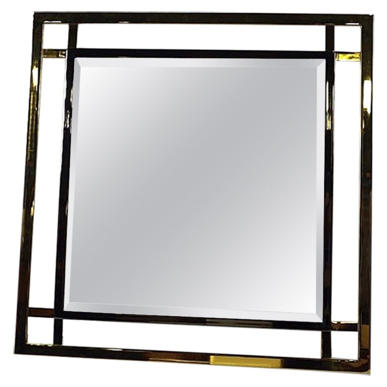 Brass and chrome mirror by Belgochrom, 1970s For Sale