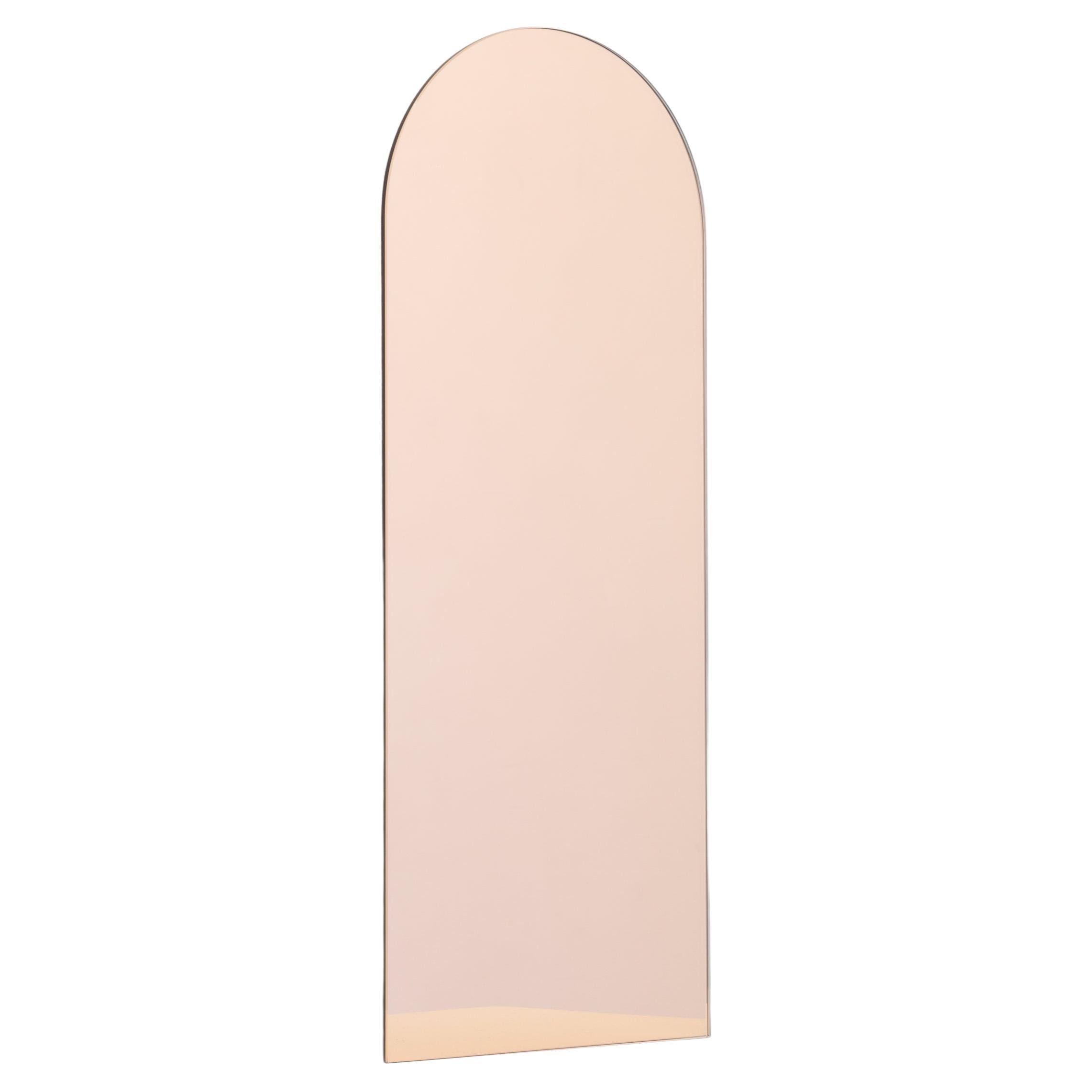 In Stock Arcus Rose Gold Arched Frameless Minimalist Customisable Mirror, Small For Sale