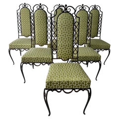 Vintage Set of 6 Rene Prou wrought iron Dining Room Chairs 