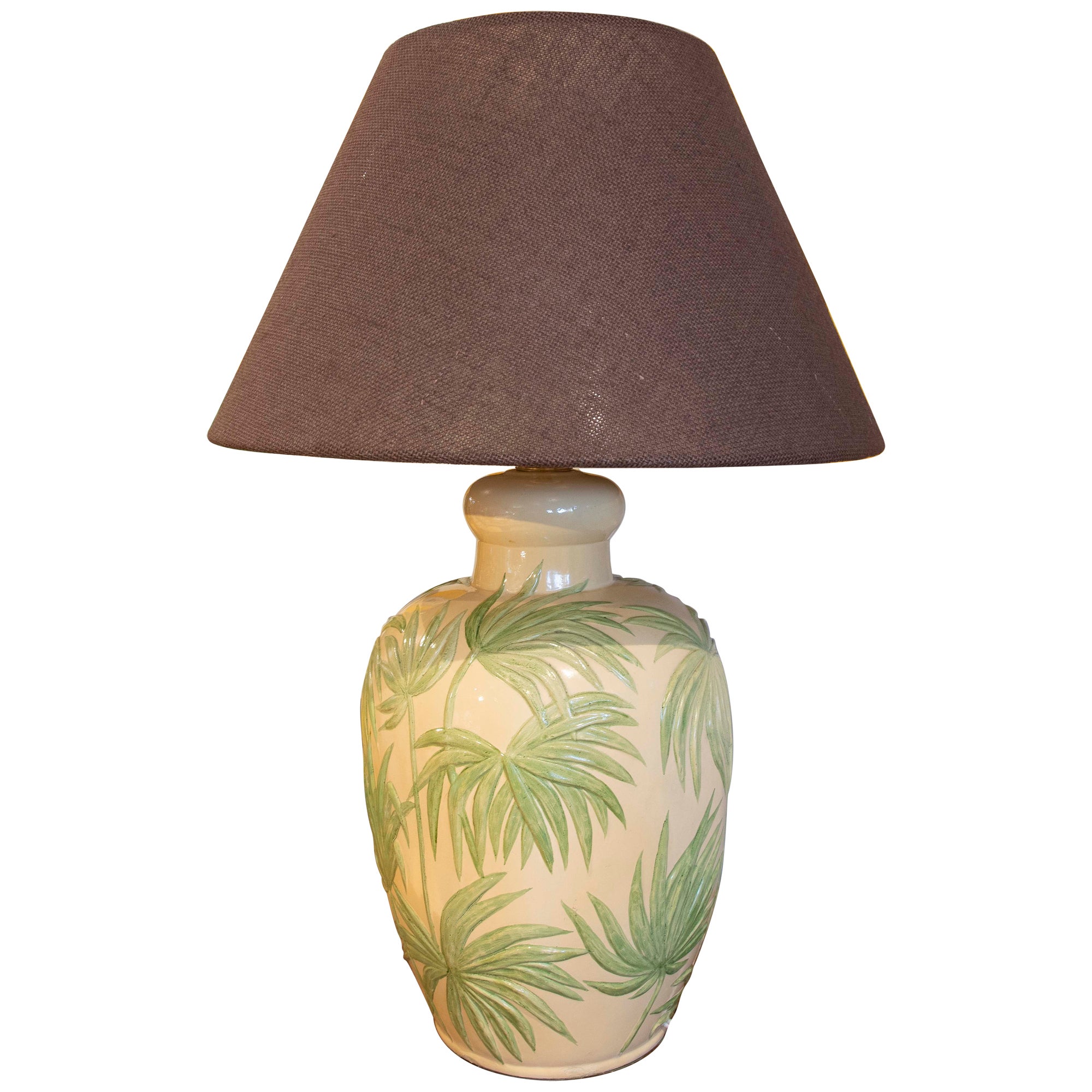 1970s Ceramic Lamp with Palm Tree Decoration  For Sale
