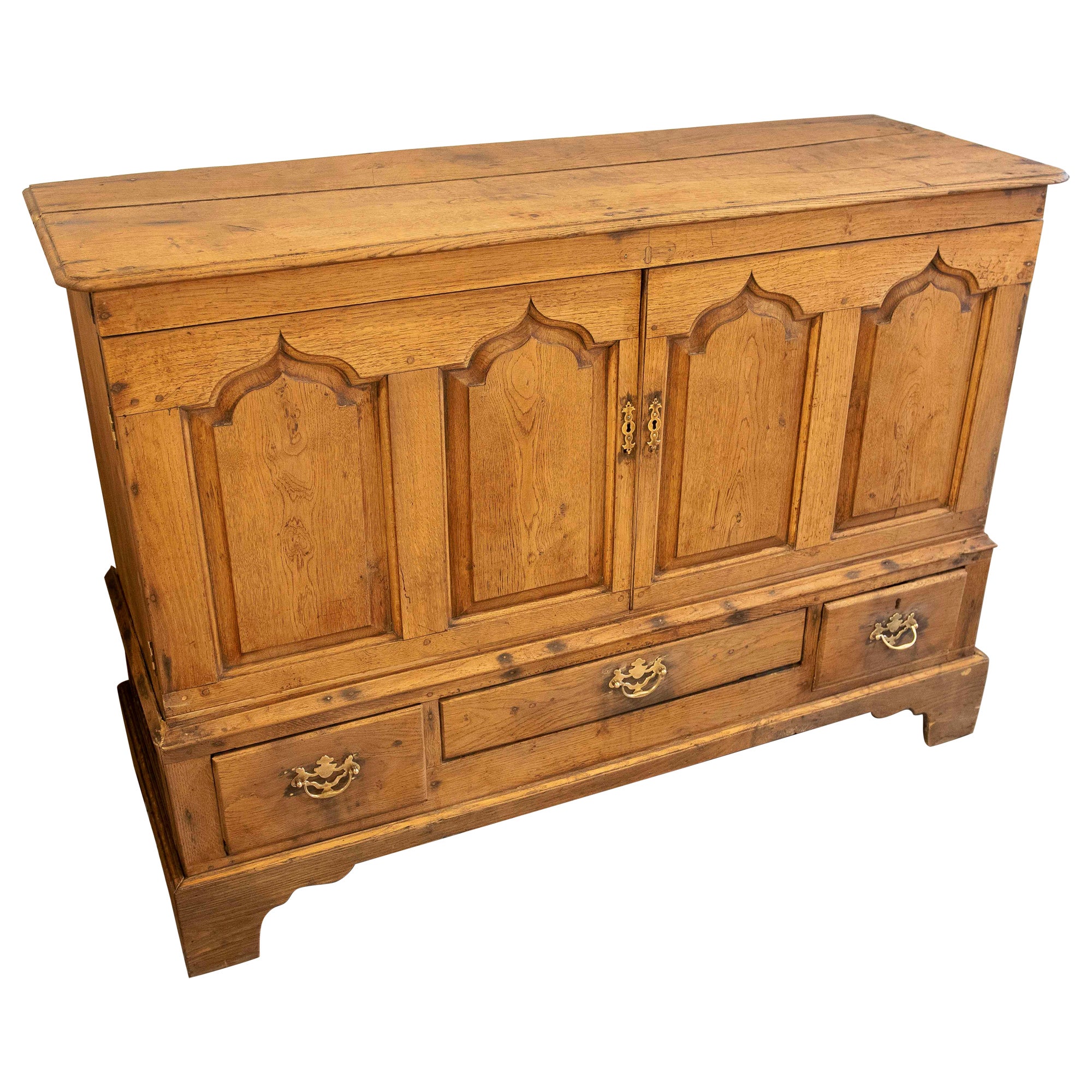 18th Century English Cabinet with Doors and Drawers with Original Bronze Fitting