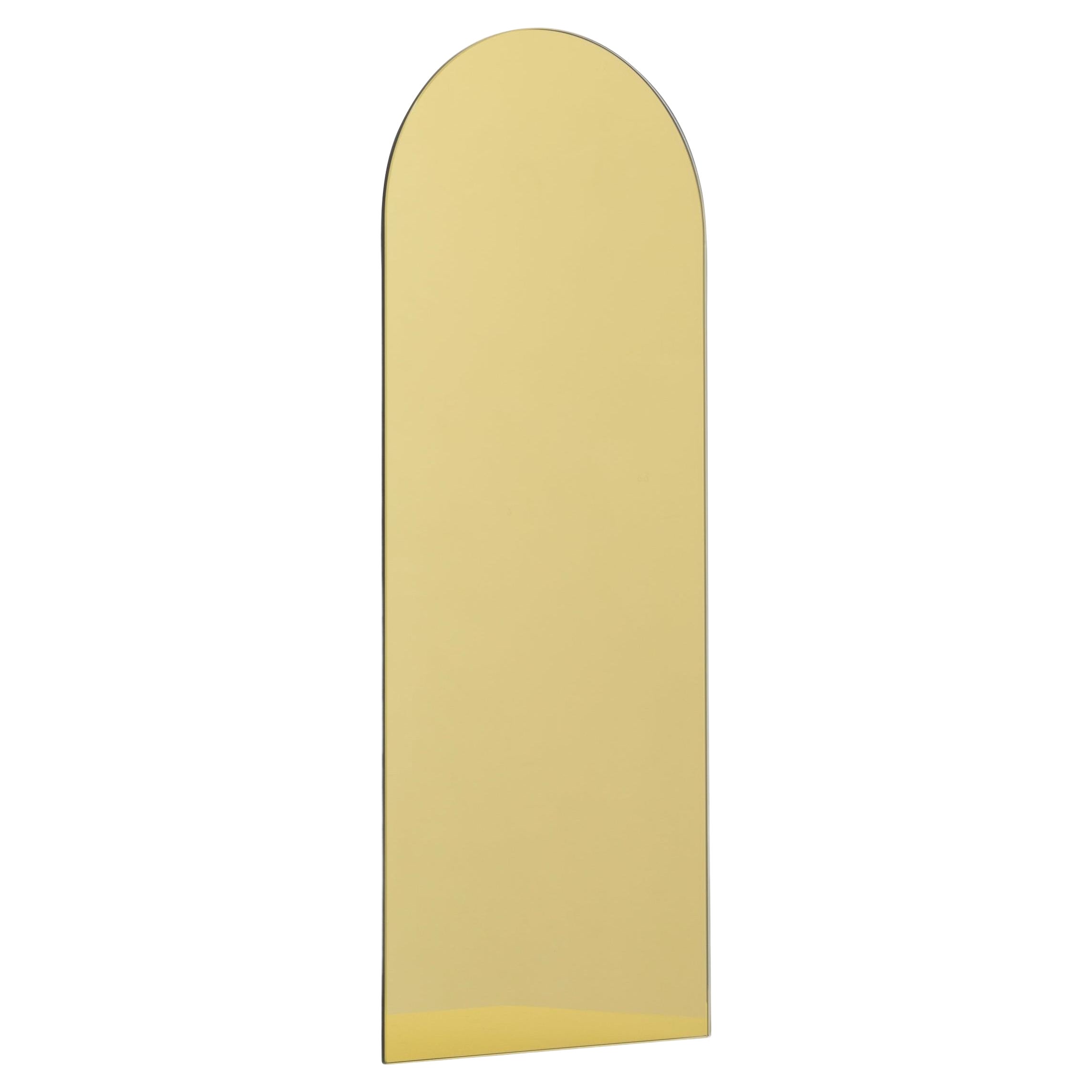 In Stock Arcus Gold Tinted Arched Frameless Contemporary Mirror, Small For Sale