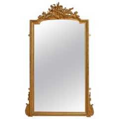 Miroir de pilier français en bois doré du début du siècle H147 cm