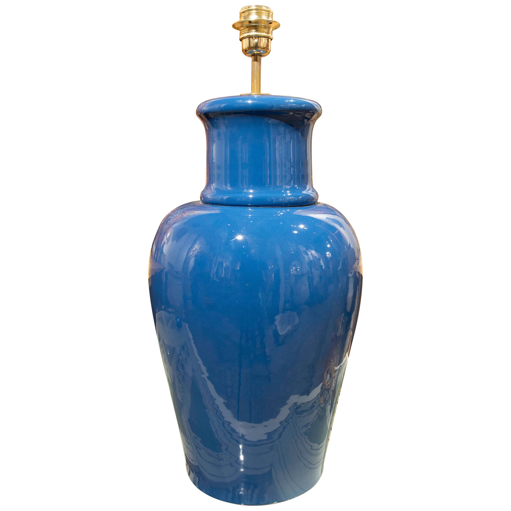 Tischlampe aus blau glasierter Keramik 
