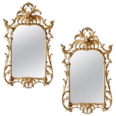 Antique Fine Pair of Late 19th Century English Giltwood Mirrors in the Late Rococo Style