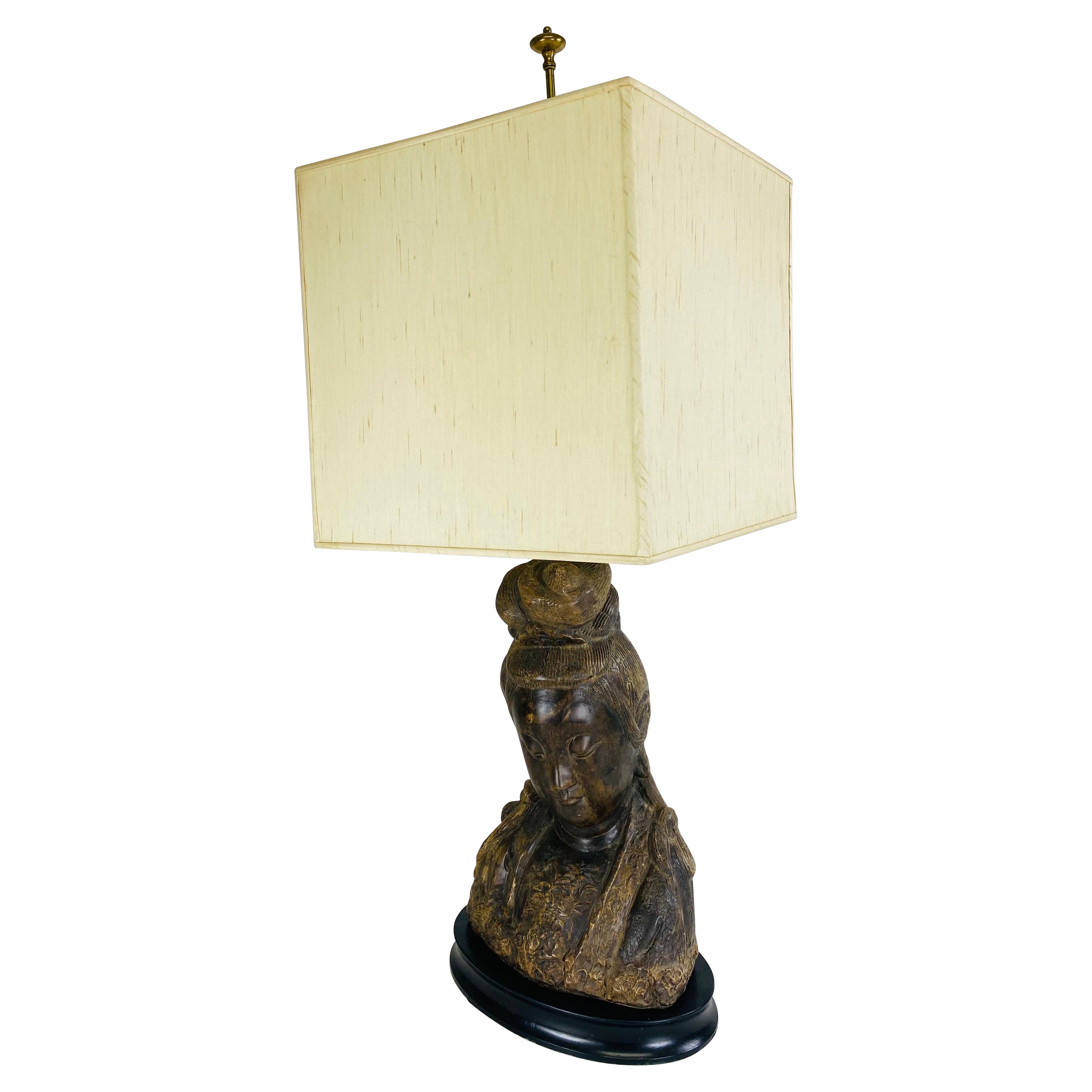 Mid century oversized Asian style table lamp after James Mont. For Sale