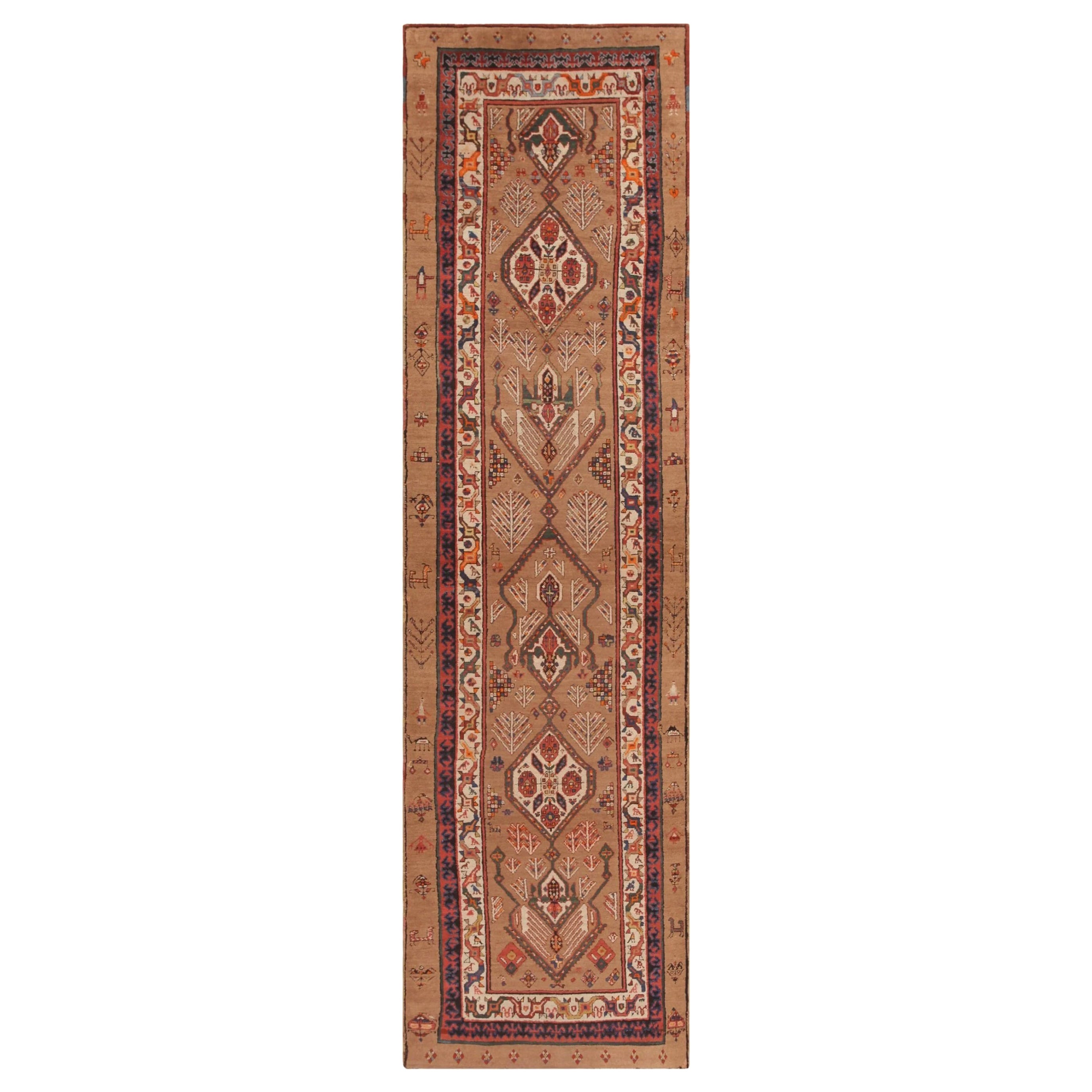 Antique Tribal Geometric Persian Serab Camel Hair Runner Rug 3'10" x 13'