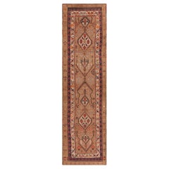 Antique Tribal Geometric Persian Serab Camel Hair Runner Rug 3'10" x 13'