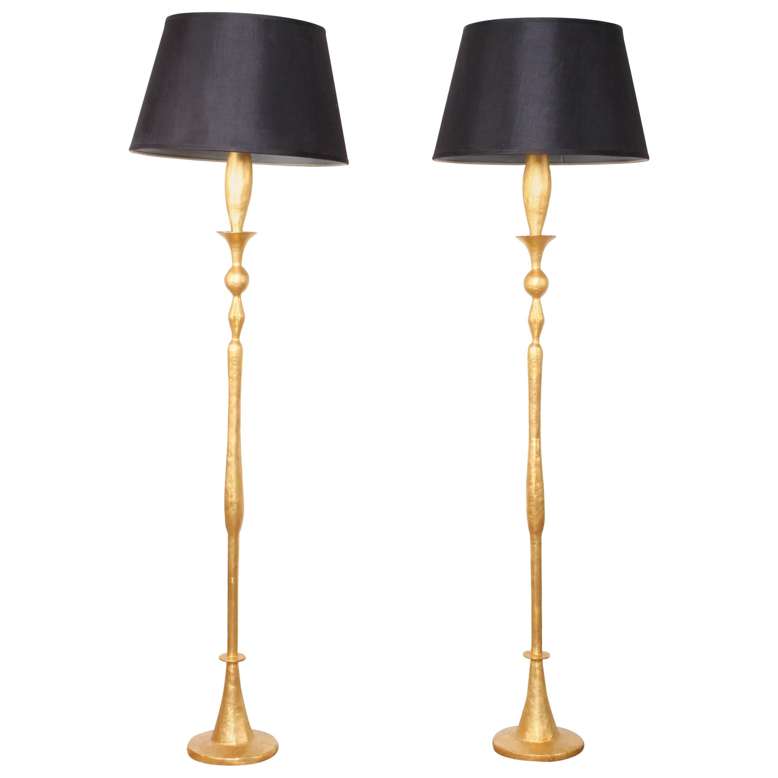 Pair of Gilded Bronze Floor Lamps by Alberto Giacometti