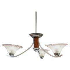 Art Déco Chandelier, France - Chrome, Wood - 1930