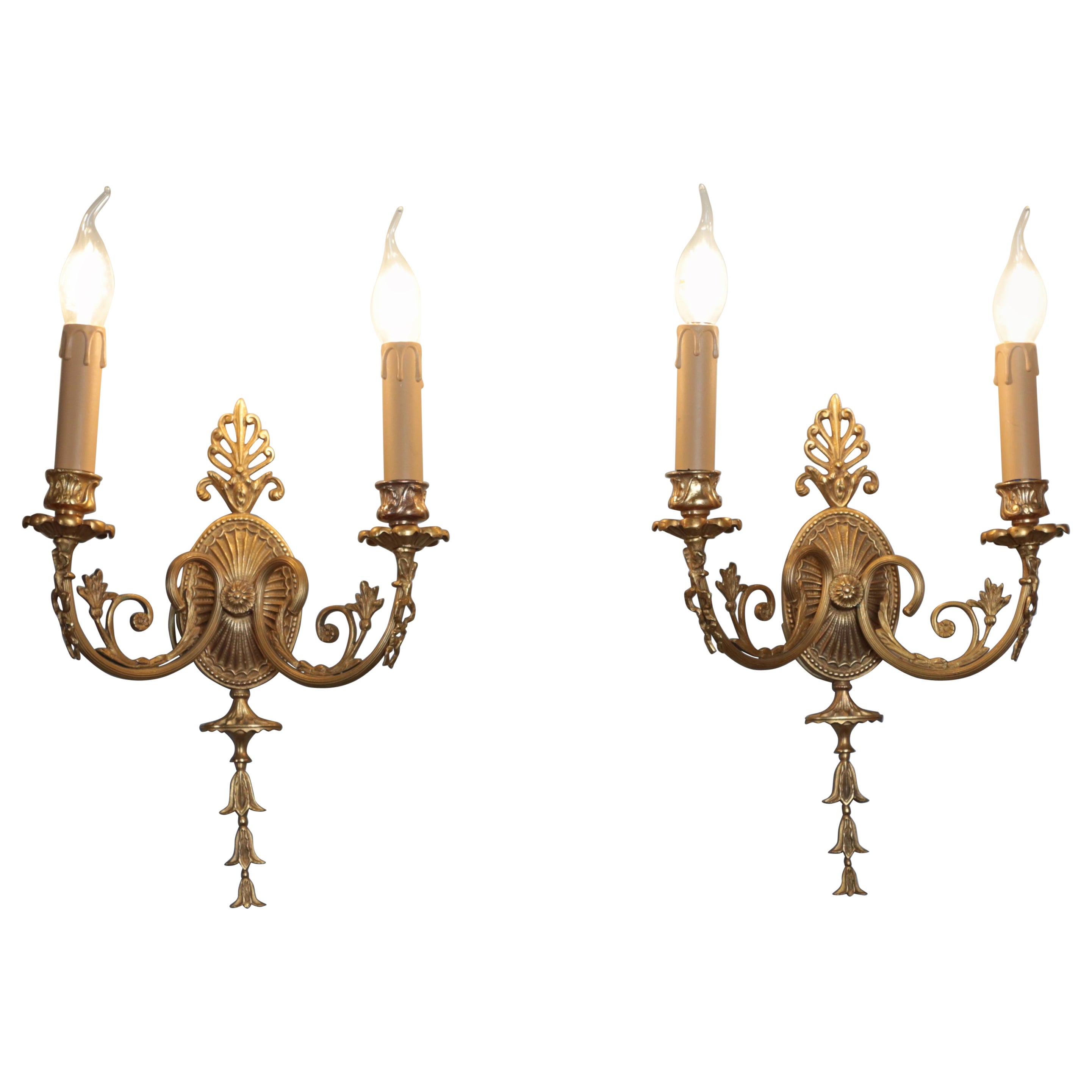 A set of two-armed wall lamps 10 pieces For Sale