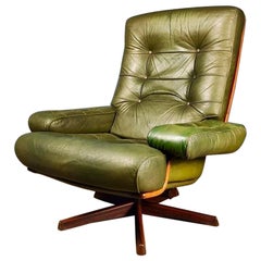 Mid Century Göte Möbler Green Leather Swivel Lounge Chair Vintage Retro MCM