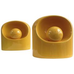 Two Rare yellow Ceramic Lamps by Marcello Cuneo For Gabianelli, circa 1960