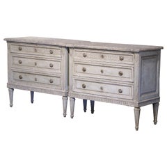 Used Pair of 19th Century Louis XVI Painted Chests of Drawers with Faux Marble Top