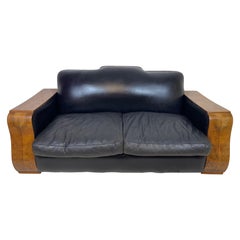 Grand Art Deco Bentwood Sofa in Distressed Leather