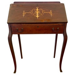 Antique Petite Late 19th Century Queen Anne Slant Front Mahogany Desk Secretary Table
