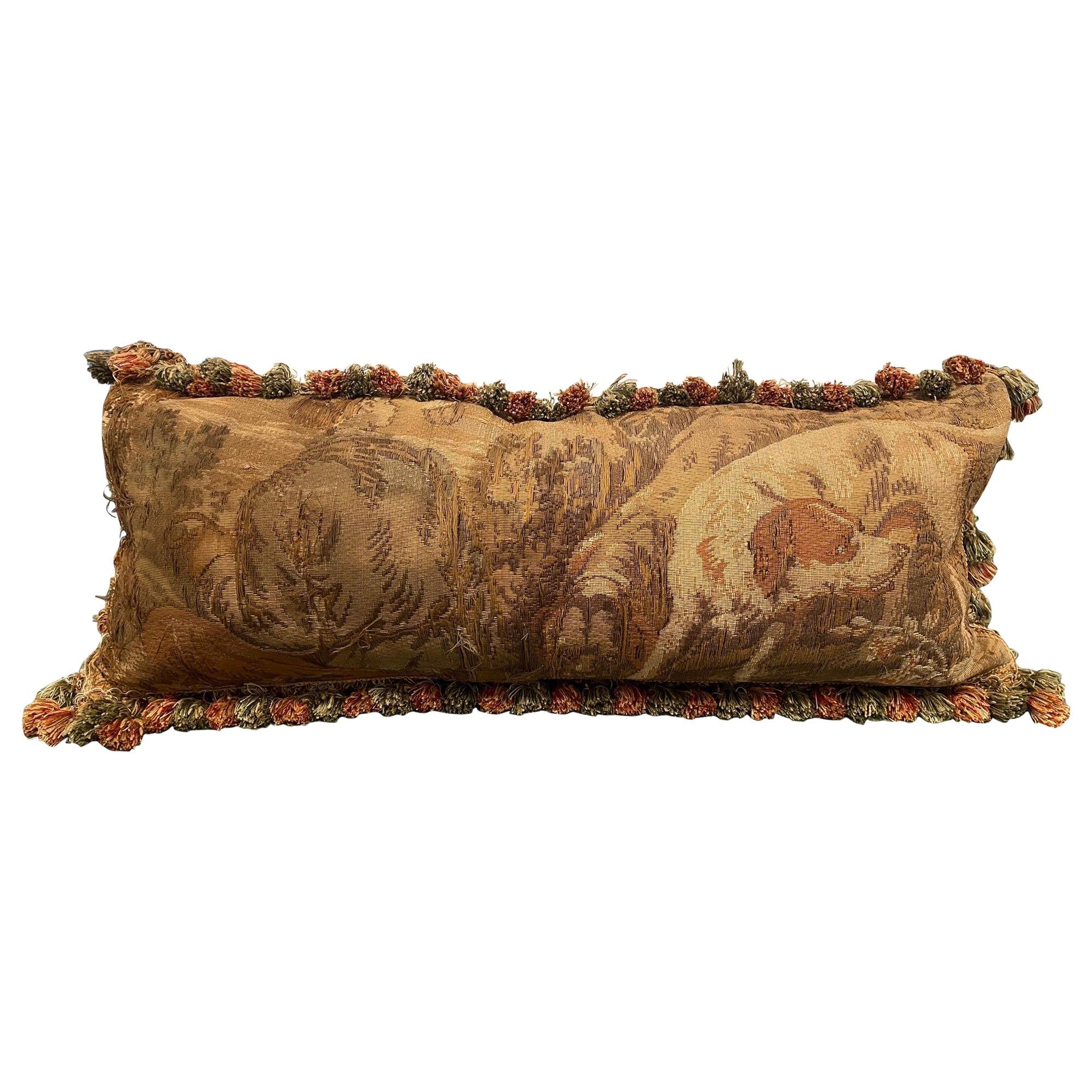 European Style Pillow Made from an 18th Century Tapestry Fragment For Sale