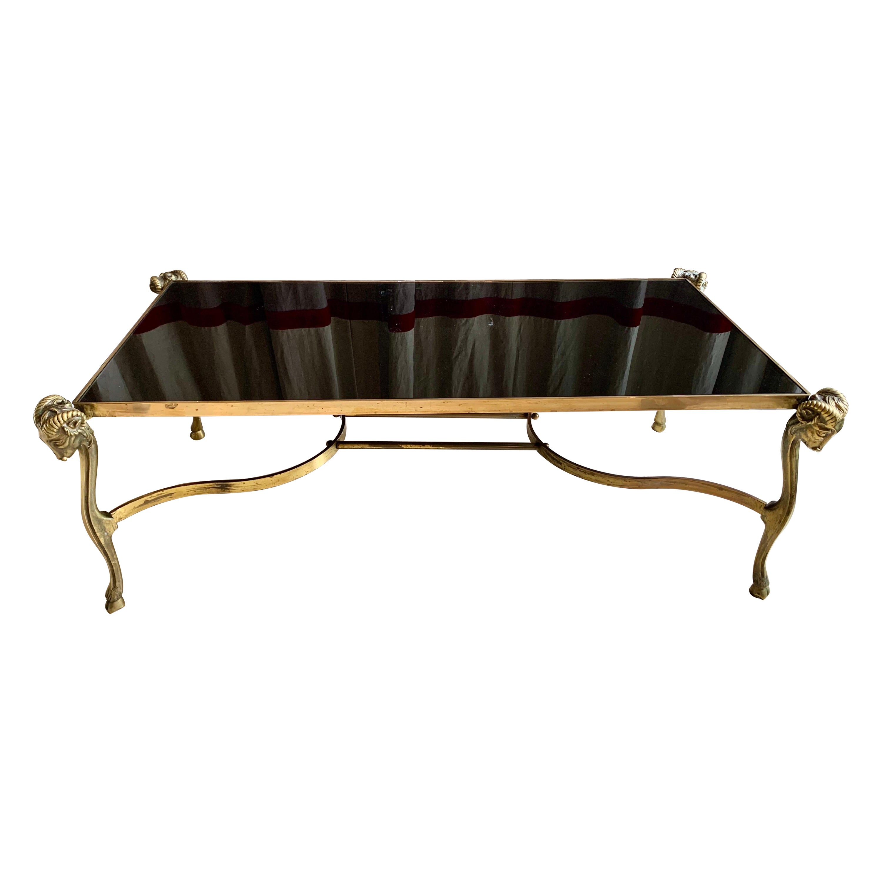 Mid Century Bronze vergoldet Couchtisch Jansen Style Schwarz Glasplatte