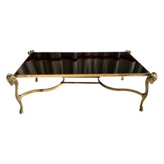 Vintage Mid Century Gilt Bronze Coffee Table Jansen Style Black Glass Top
