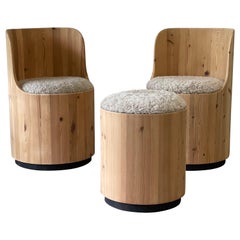 Cylindra pine chairs by Peter Opsvik, Norway 1980s. Reupholstered in Lambswool