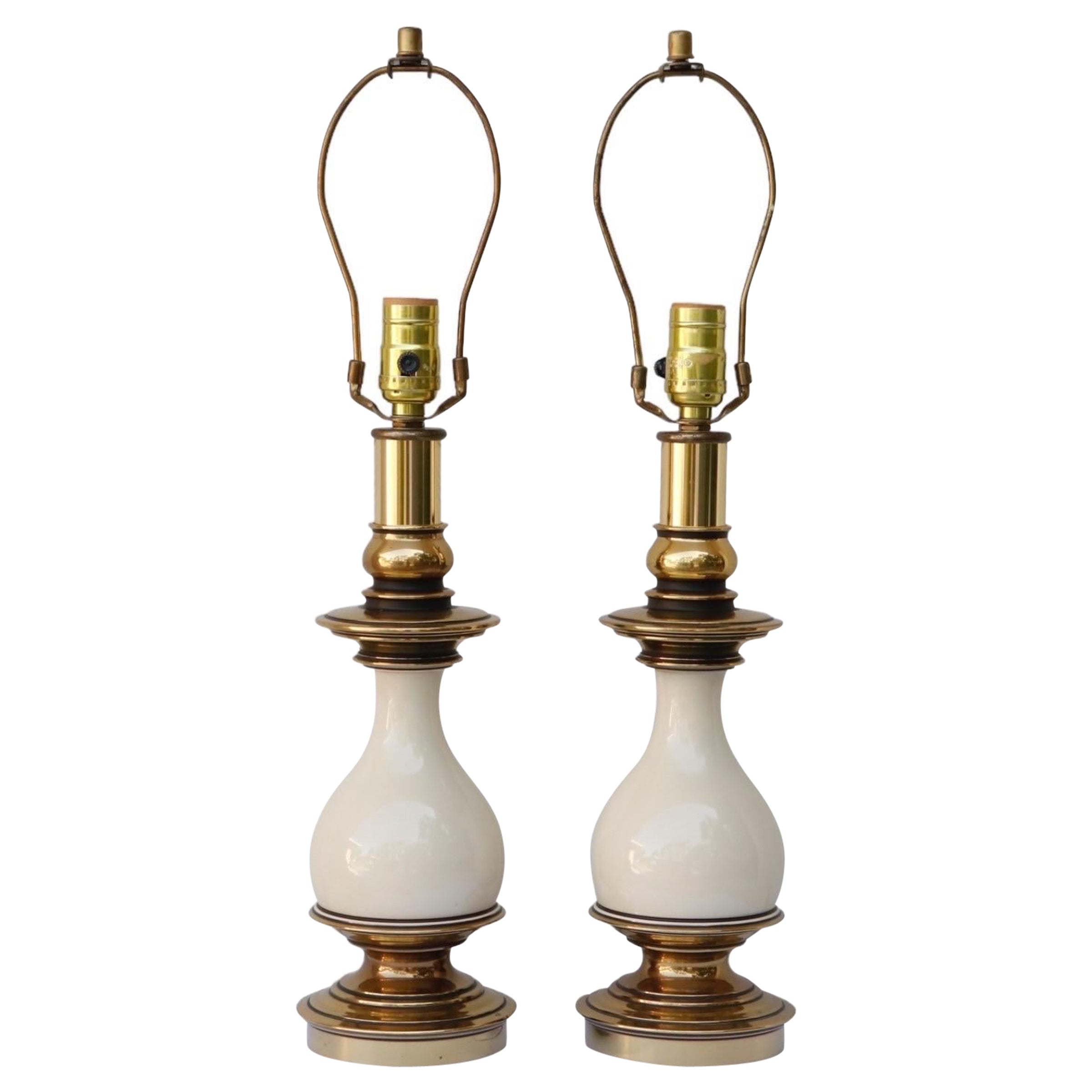 Brass & Enamel Table Lamps by Stiffel - a Pair For Sale