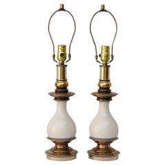 Retro Brass & Enamel Table Lamps by Stiffel - a Pair