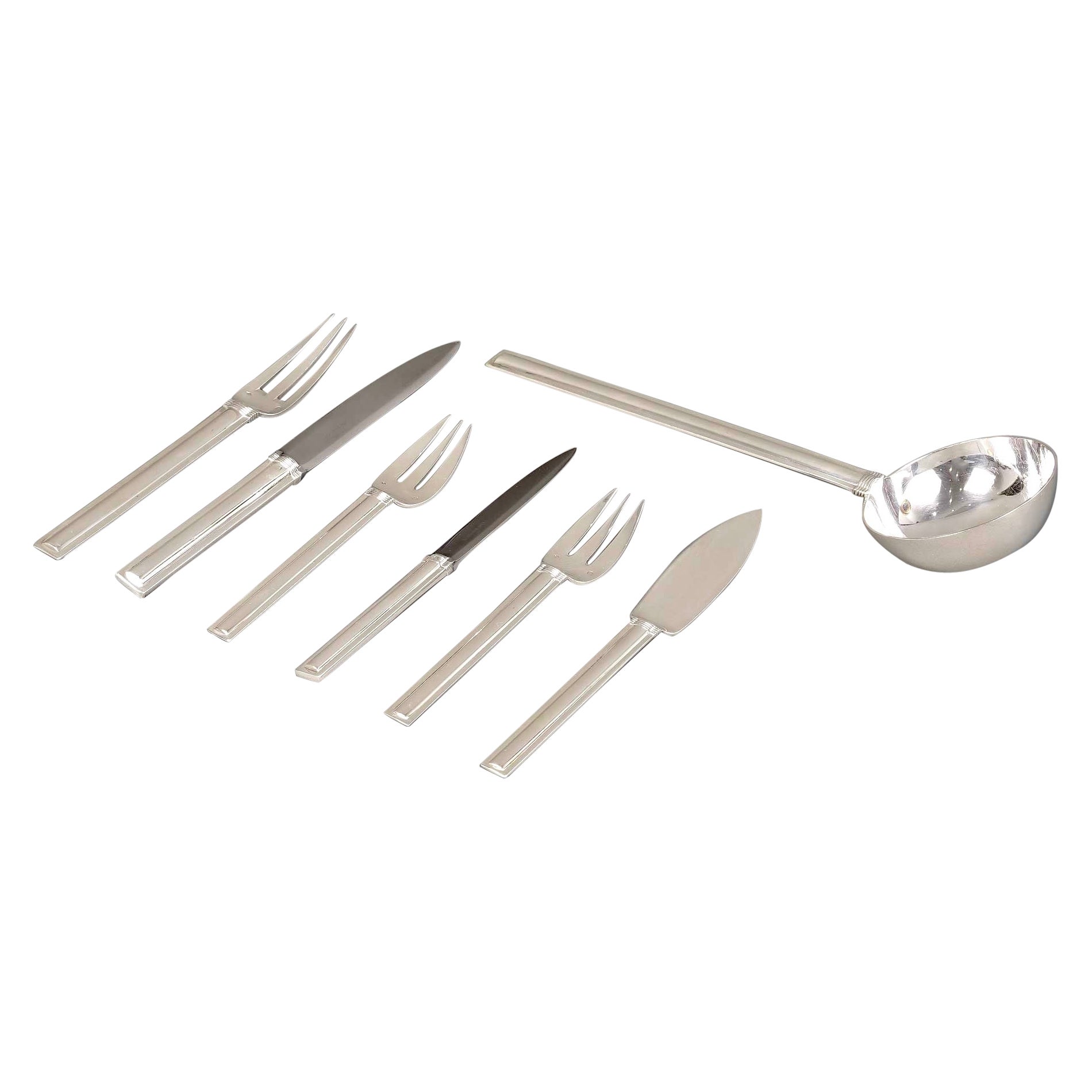 Jean Puiforcat - Art Deco Cutlery Flatware Set Cannes Sterling Silver 61 Pieces For Sale